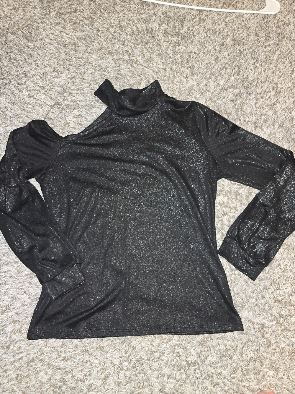 Satin & Heart black metallic cold shoulder top size medium